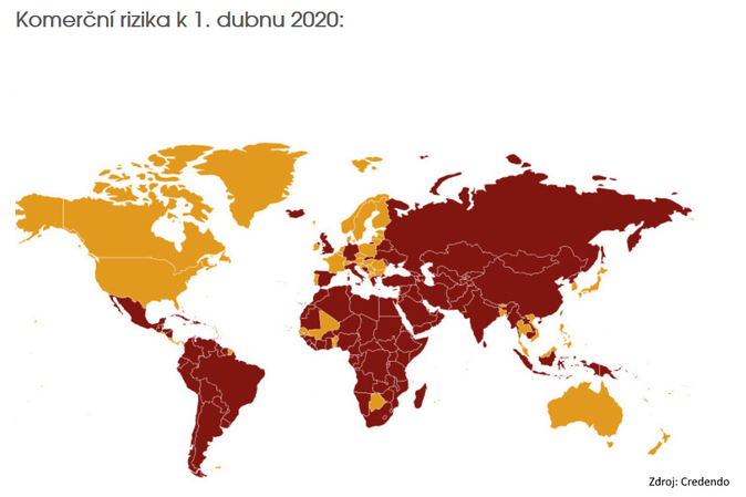 Komerční rizika k 1. dubnu 2020 Zdroj Credendo