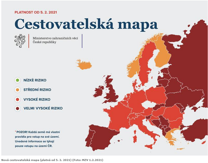 Vliv mutací viru na pravidla cestování. Na semaforu jsou „tmavě červené“ země