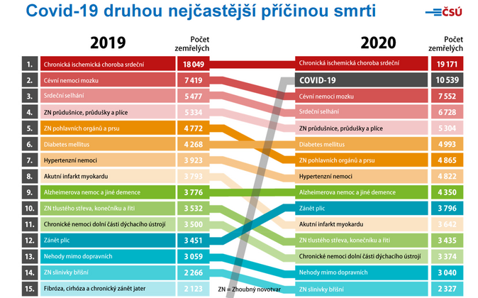 Covid-19 byl vloni druhou nejčastější příčinou smrti 2